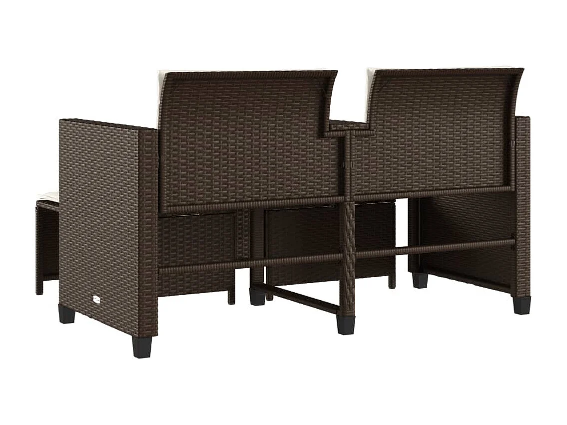 Canapé de jardin 2 places avec table et tabourets marron rotin