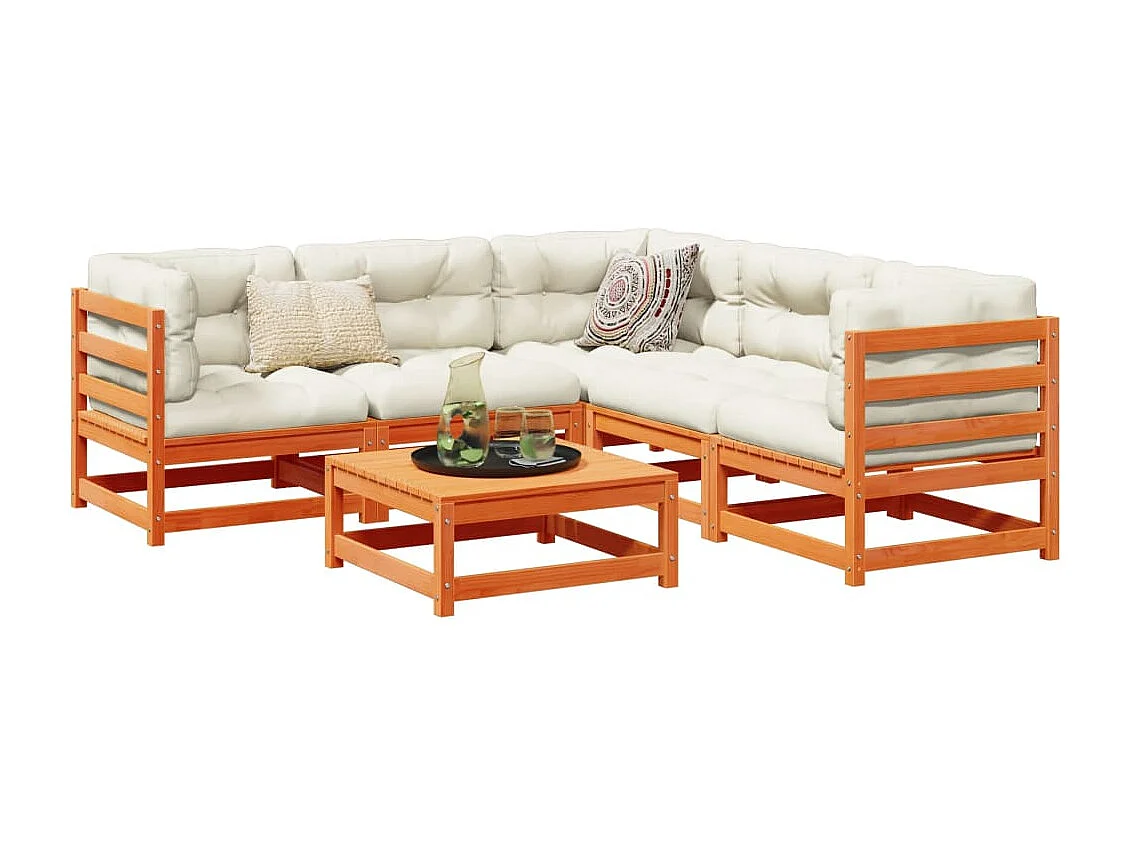 Set de sofás jardín 6 pzas con cojines madera pino marrón cera