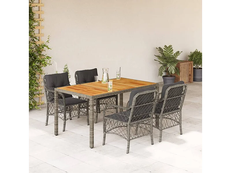 Ensemble à manger de jardin 5 pcs coussins gris résine tressée