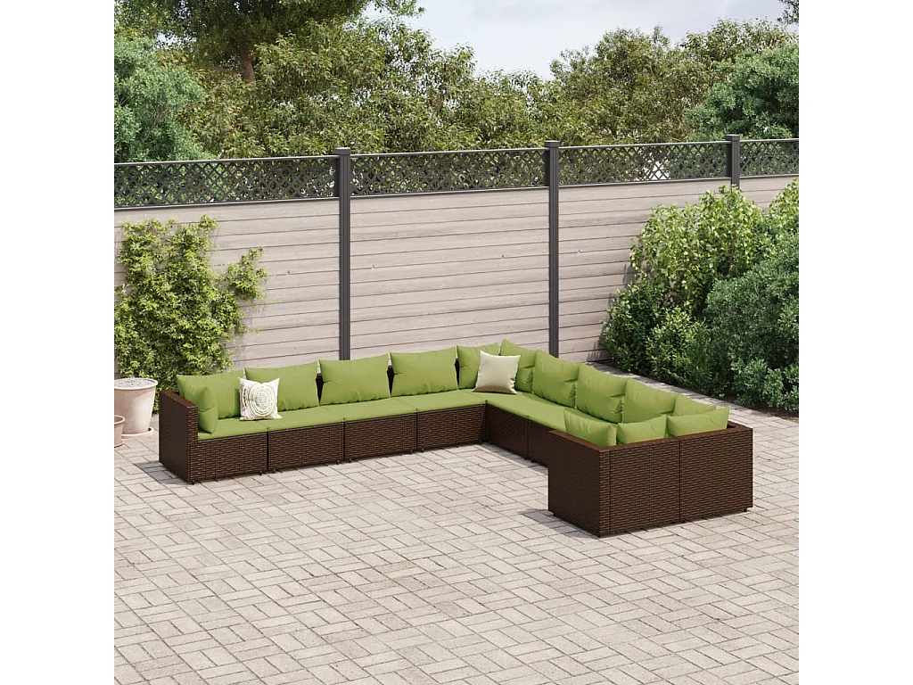 10 pcs conj. sofás jardim com almofadões vime PE castanho