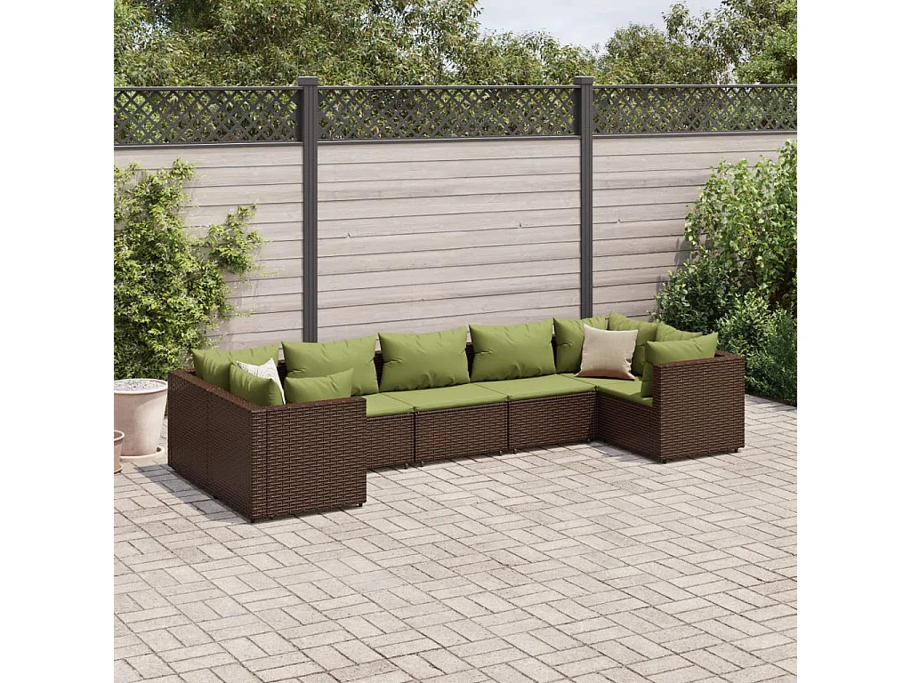 Salon de jardin avec coussins 7 pcs marron résine tressée