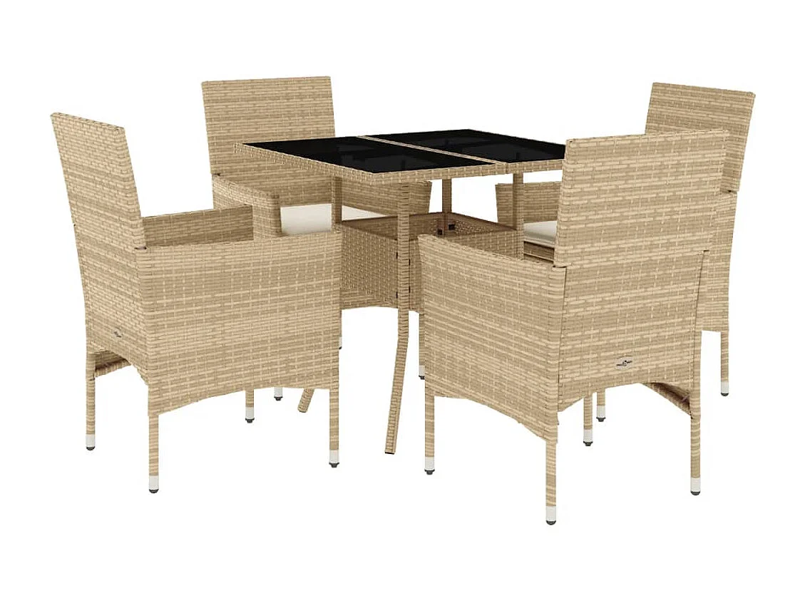 Ensemble à manger de jardin et coussins 5 pcs beige rotin verre