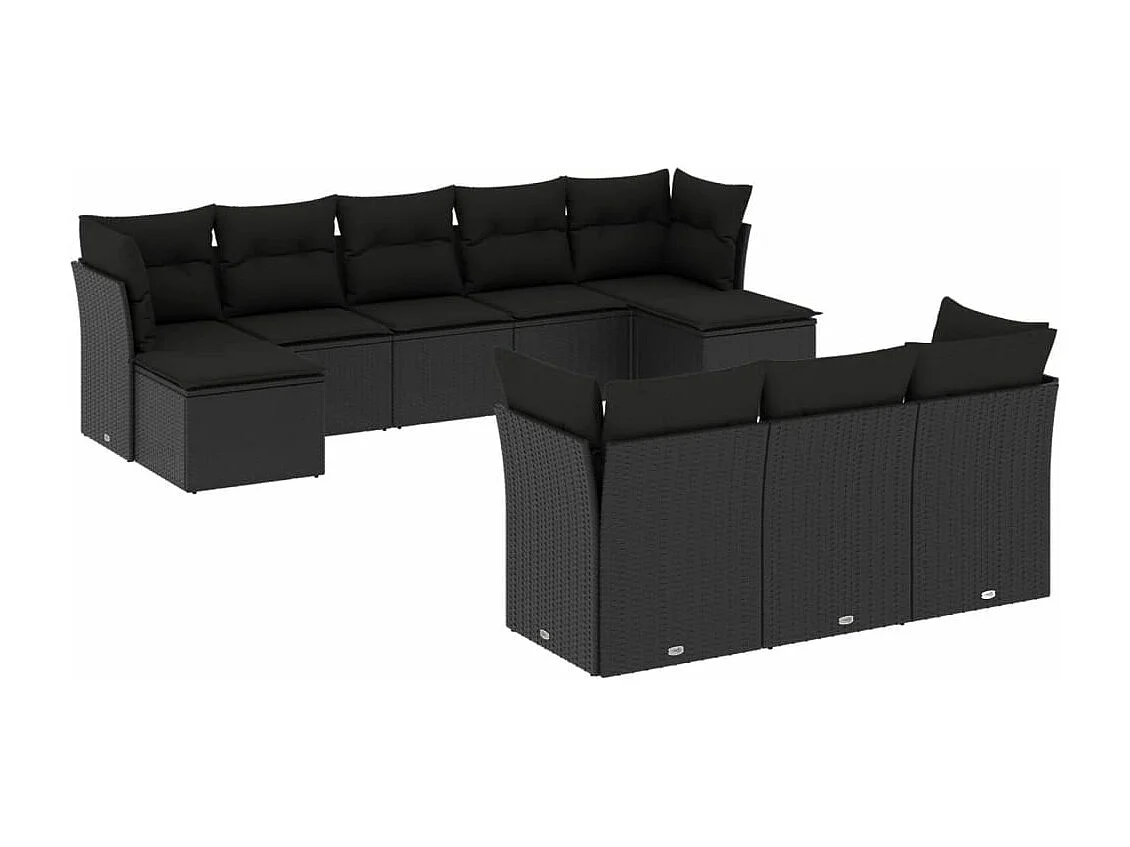 10-tlg. Garten-Sofagarnitur mit Kissen Schwarz Poly Rattan