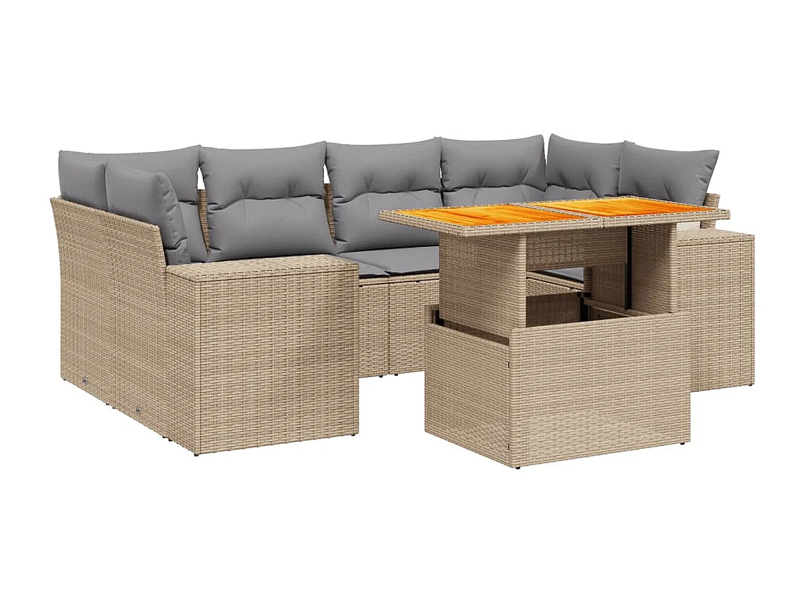 Salon de jardin avec coussins 7 pcs beige résine tressée