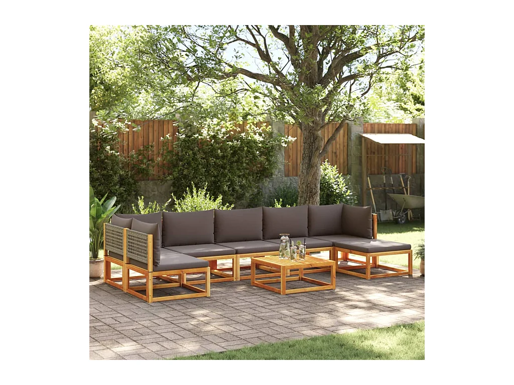 Salon de jardin avec coussins 8 pcs bois massif d'acacia