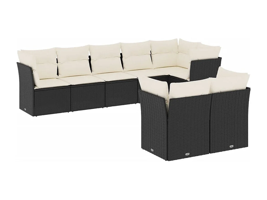 Set Divani da Giardino con Cuscini 8 pz Nero in Polyrattan