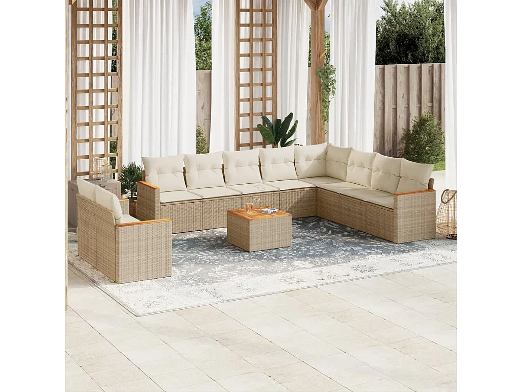 Set de sofás de jardín 11pzas con cojines ratán sintético beige
