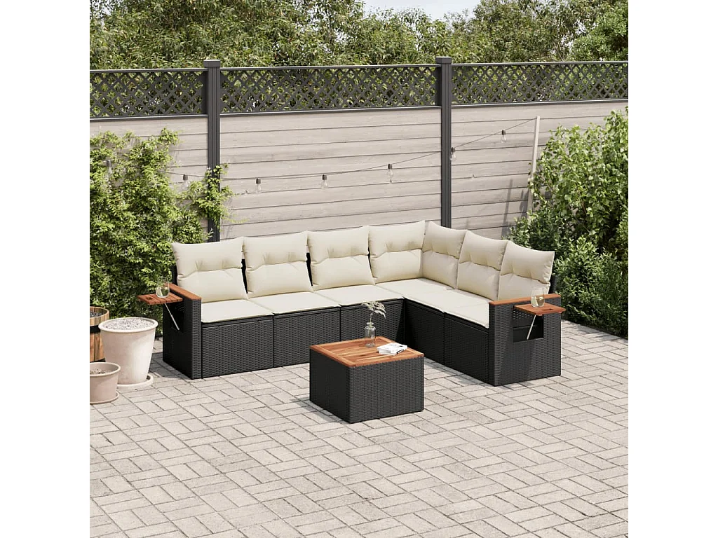 Set Divani da Giardino con Cuscini 7pz Nero Polyrattan