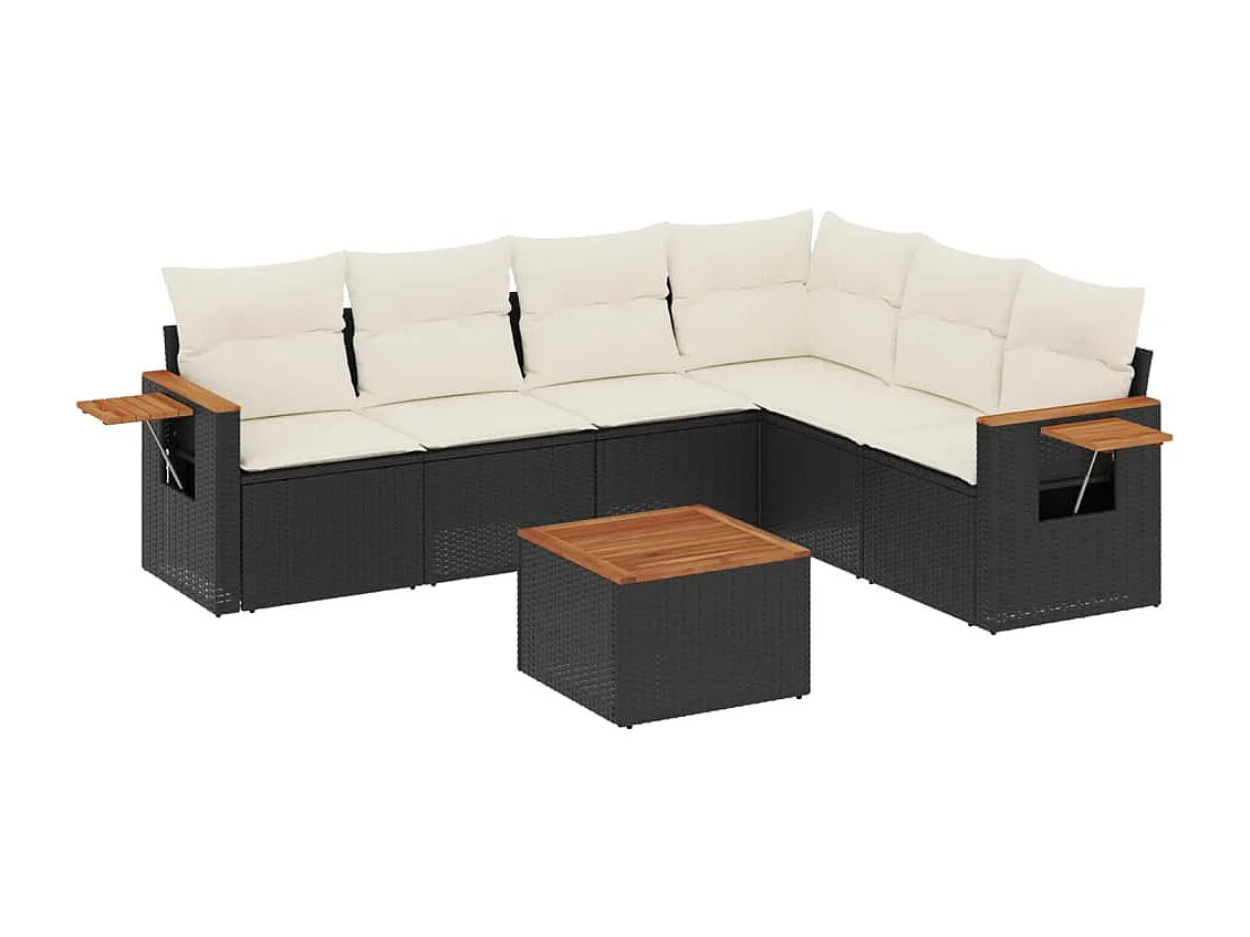 Set Divani da Giardino con Cuscini 7pz Nero Polyrattan