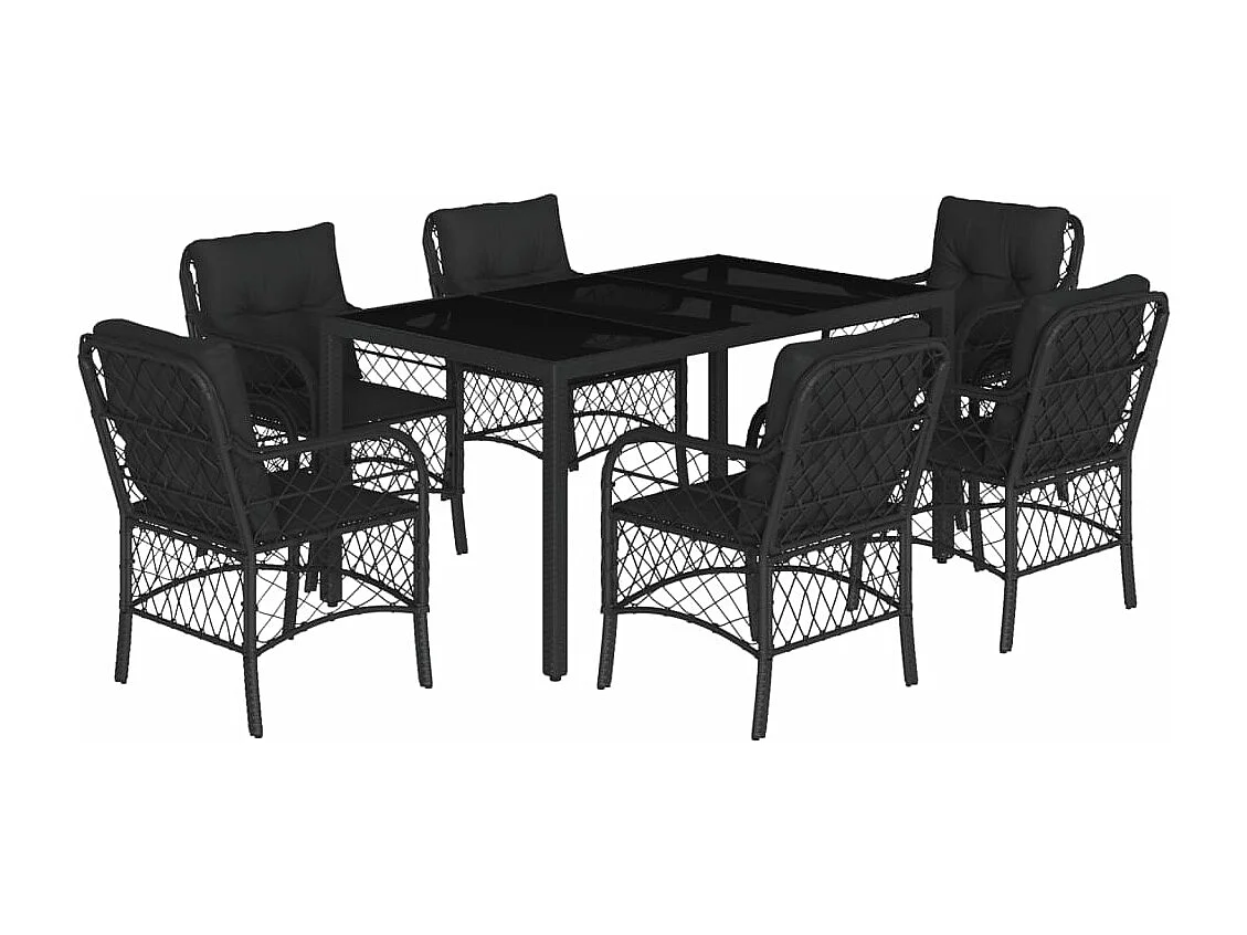 Ensemble à manger de jardin coussins 7pcs Noir Résine tressée