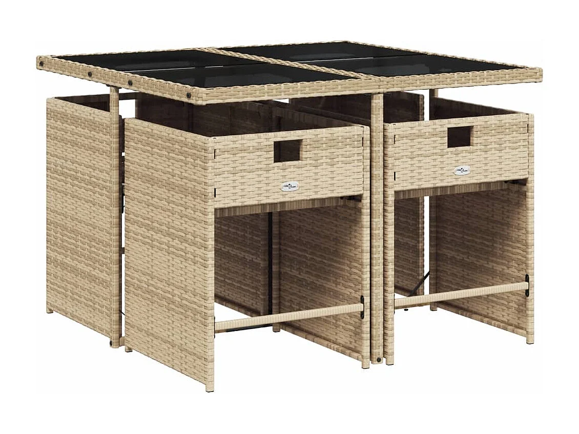 Ensemble à manger de jardin coussins 5 pcs mélange beige rotin