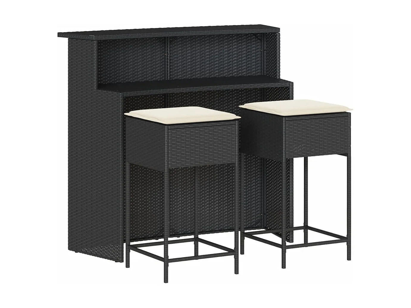Ensemble de bar de jardin 3 pcs avec coussins noir poly rotin