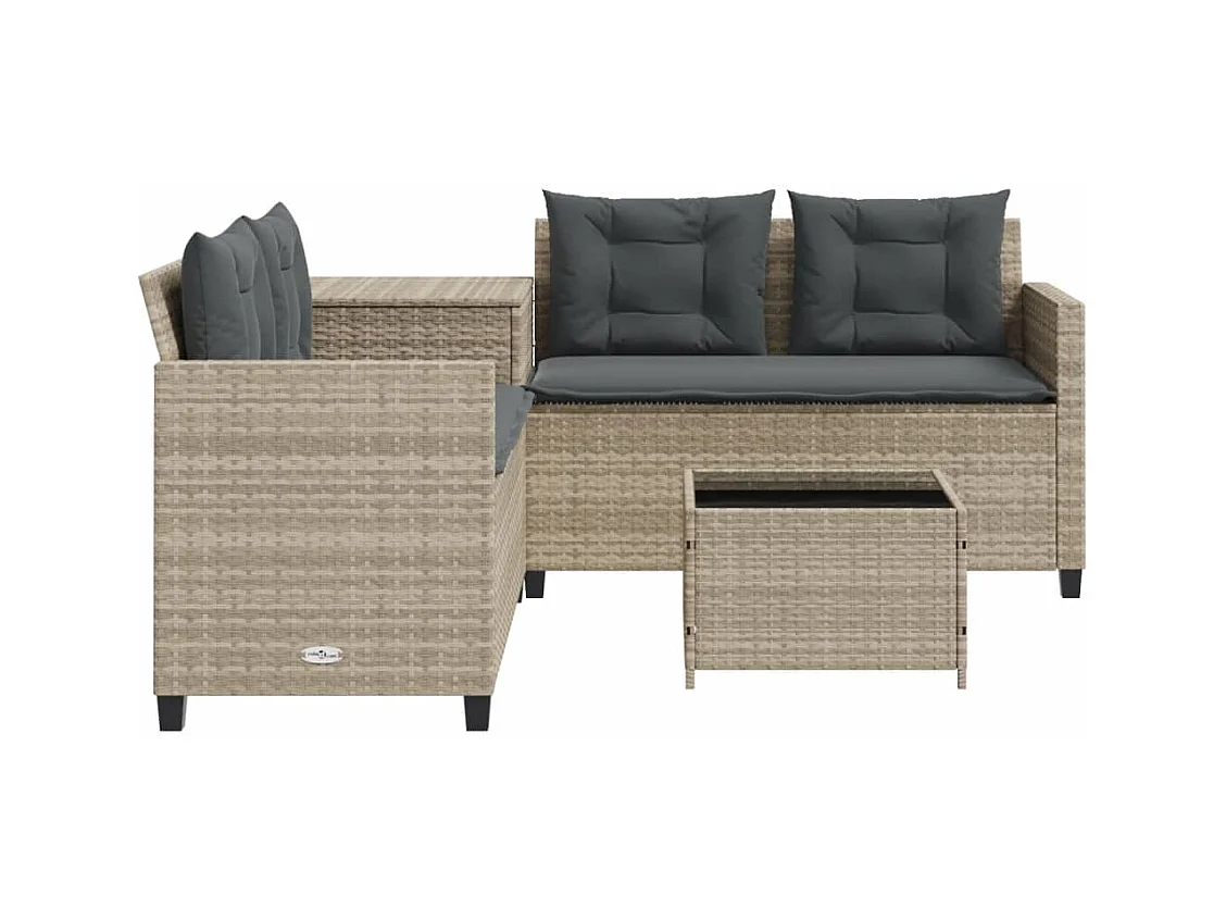 Canapé de jardin et table et coussins en forme de L gris clair