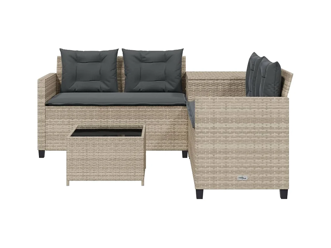 Canapé de jardin et table et coussins en forme de L gris clair