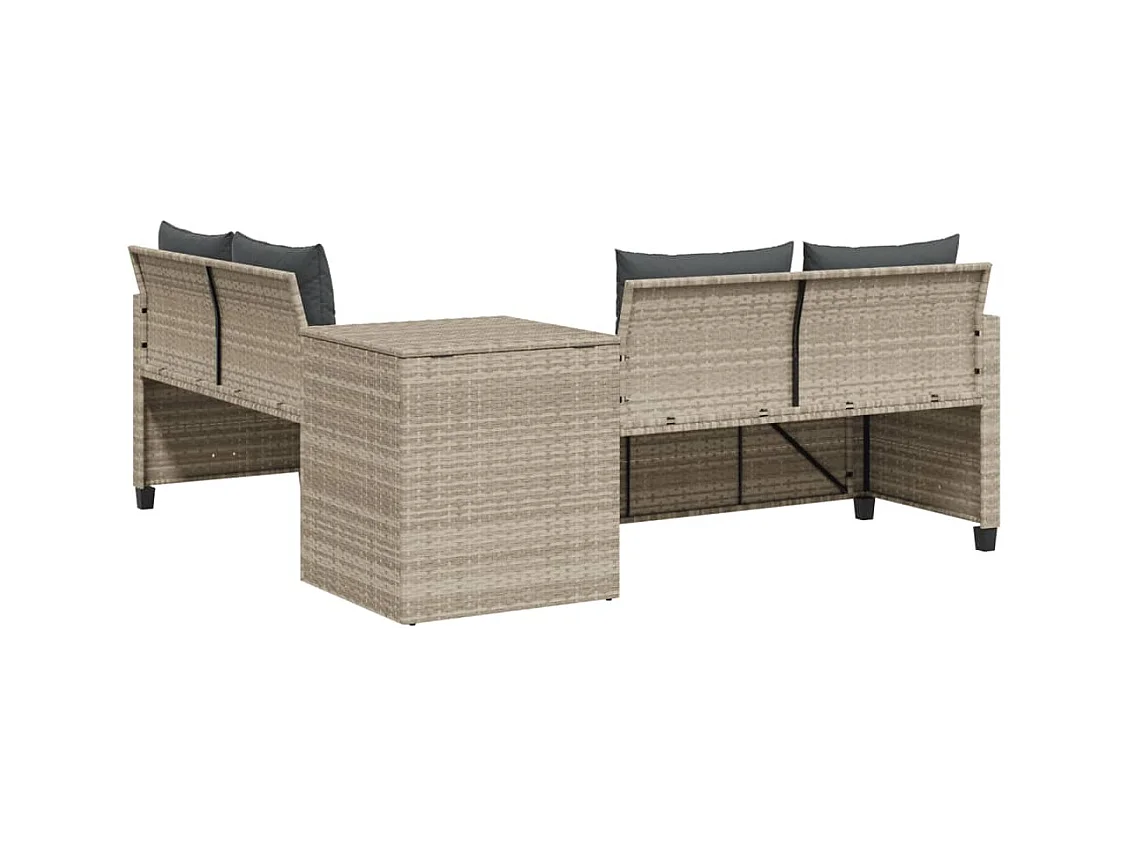 Canapé de jardin et table et coussins en forme de L gris clair