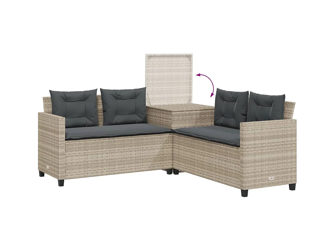 Canapé de jardin et table et coussins en forme de L gris clair