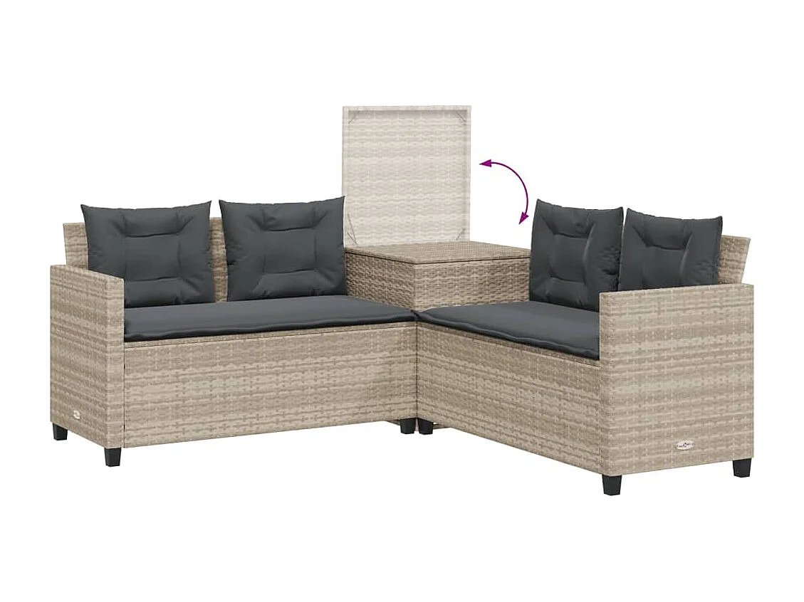 Canapé de jardin et table et coussins en forme de L gris clair