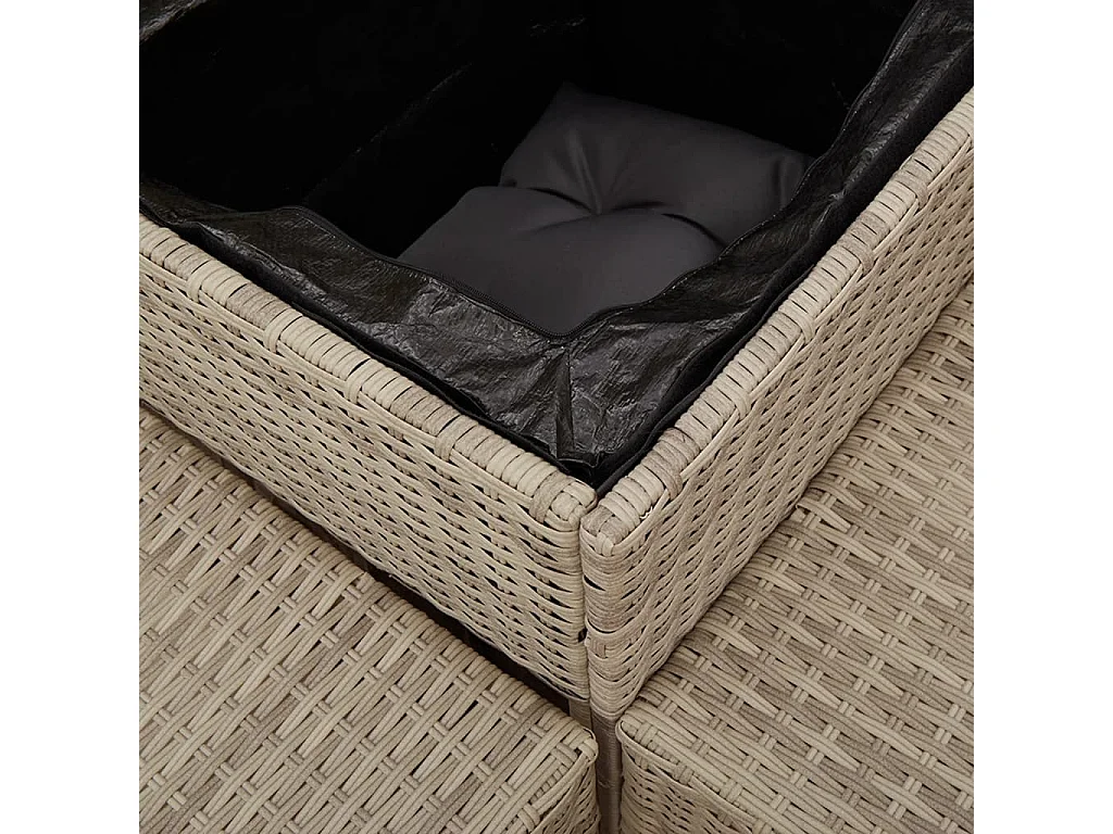 Canapé de jardin et table et coussins en forme de L gris clair