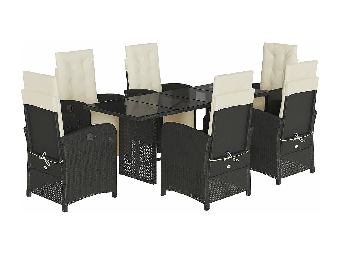 Ensemble à manger de jardin coussins 7pcs Noir Résine tressée