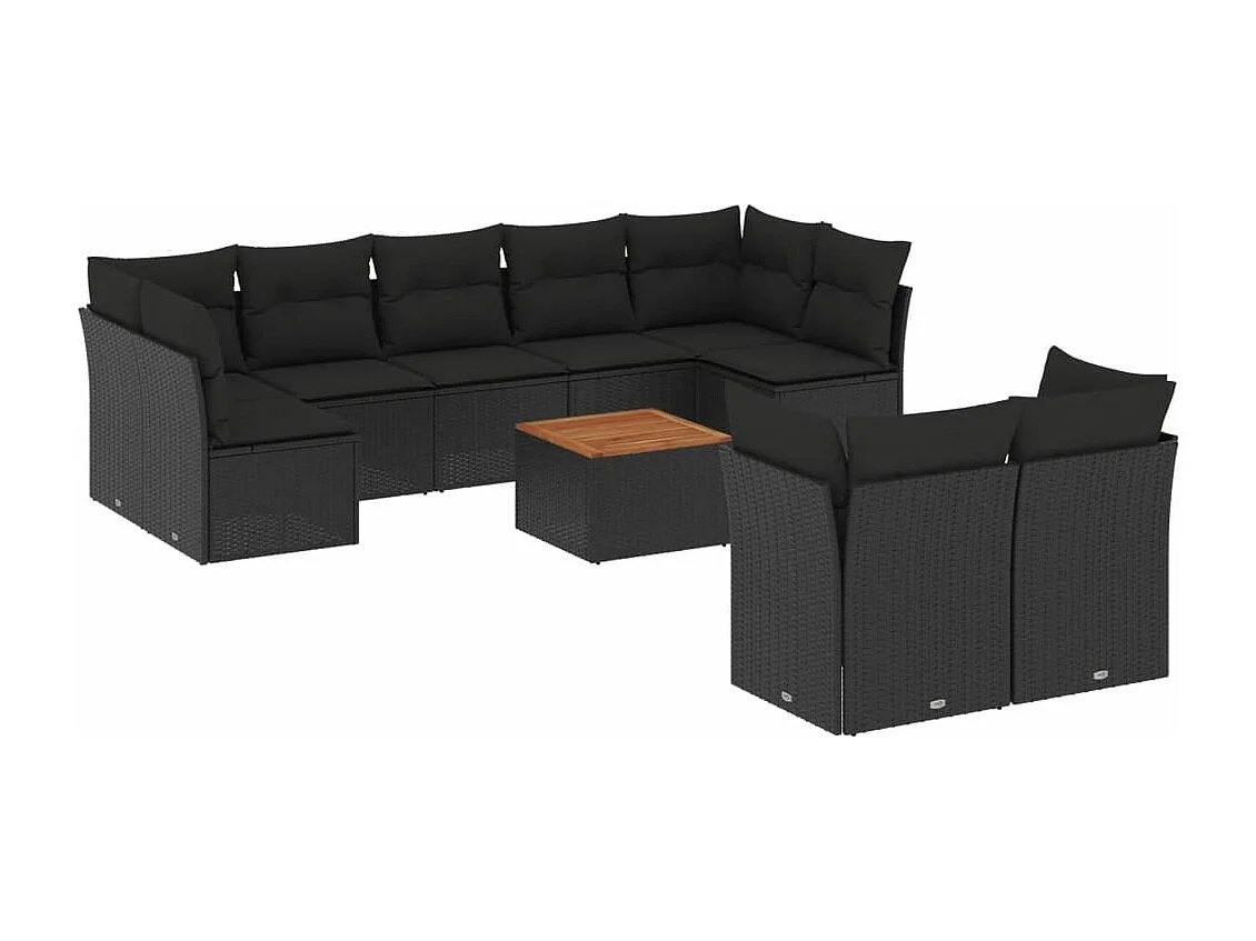 Salon de jardin 10 pcs avec coussins noir résine tressée