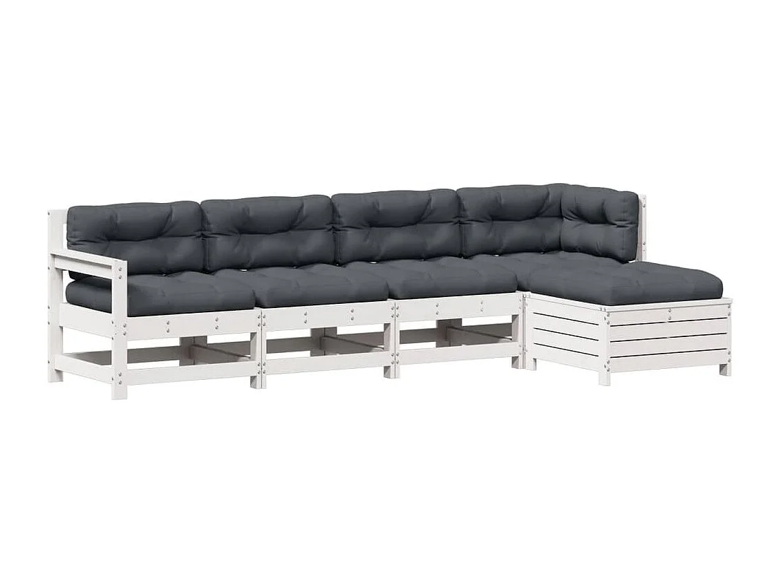 Salon de jardin 5 pcs avec coussins blanc bois massif de pin