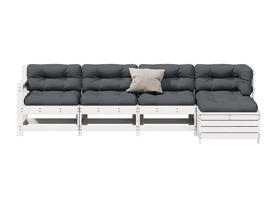 Salon de jardin 5 pcs avec coussins blanc bois massif de pin