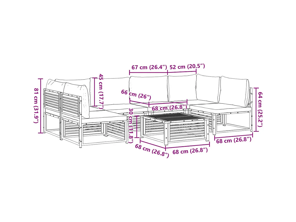 Salon de jardin avec coussins 7 pcs bois massif d'acacia