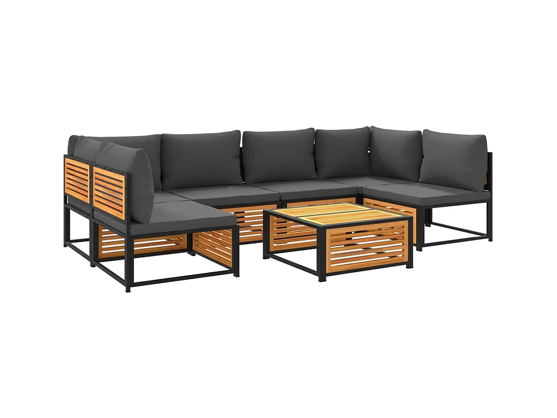 Salon de jardin avec coussins 7 pcs bois massif d'acacia