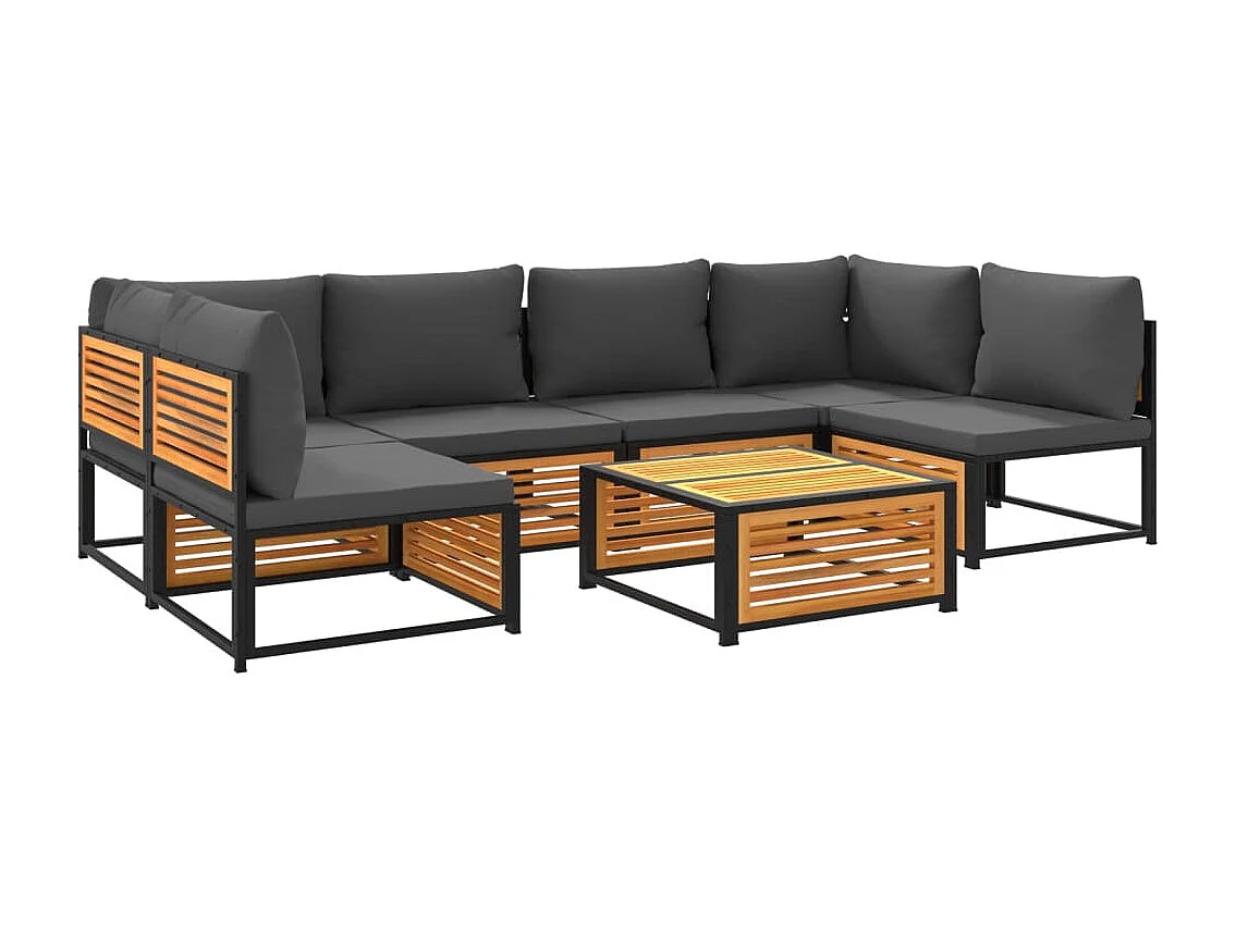Salon de jardin avec coussins 7 pcs bois massif d'acacia