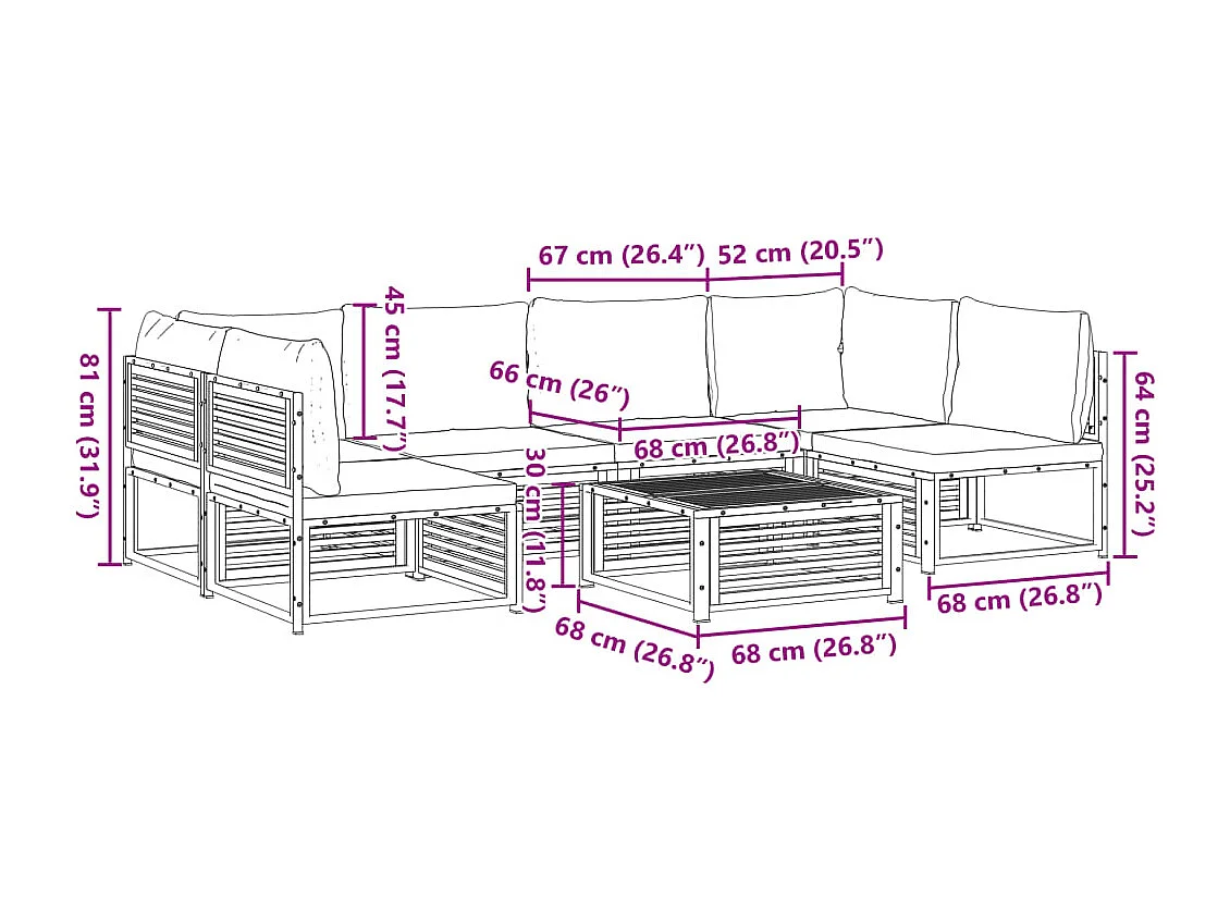 Salon de jardin avec coussins 7 pcs bois massif d'acacia