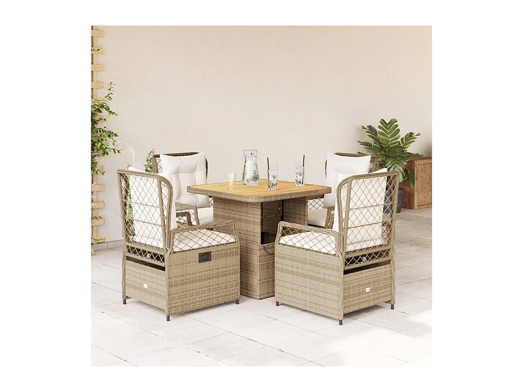 Ensemble à manger de jardin avec coussins 5pcs Beige poly rotin