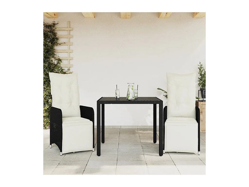 Set Bistrò da Giardino 3 pz con Cuscini in Polyrattan Nero
