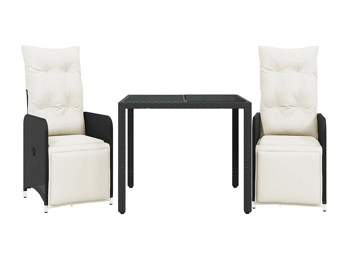 3-tlg. Garten-Bistro-Set mit Kissen Schwarz Poly Rattan