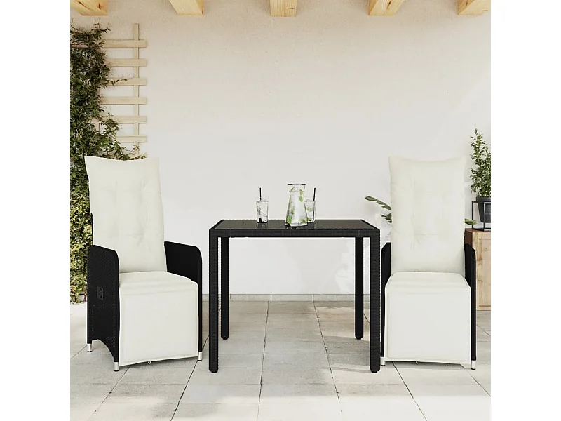 Ensemble de bistro de jardin 3 pcs coussins noir poly rotin