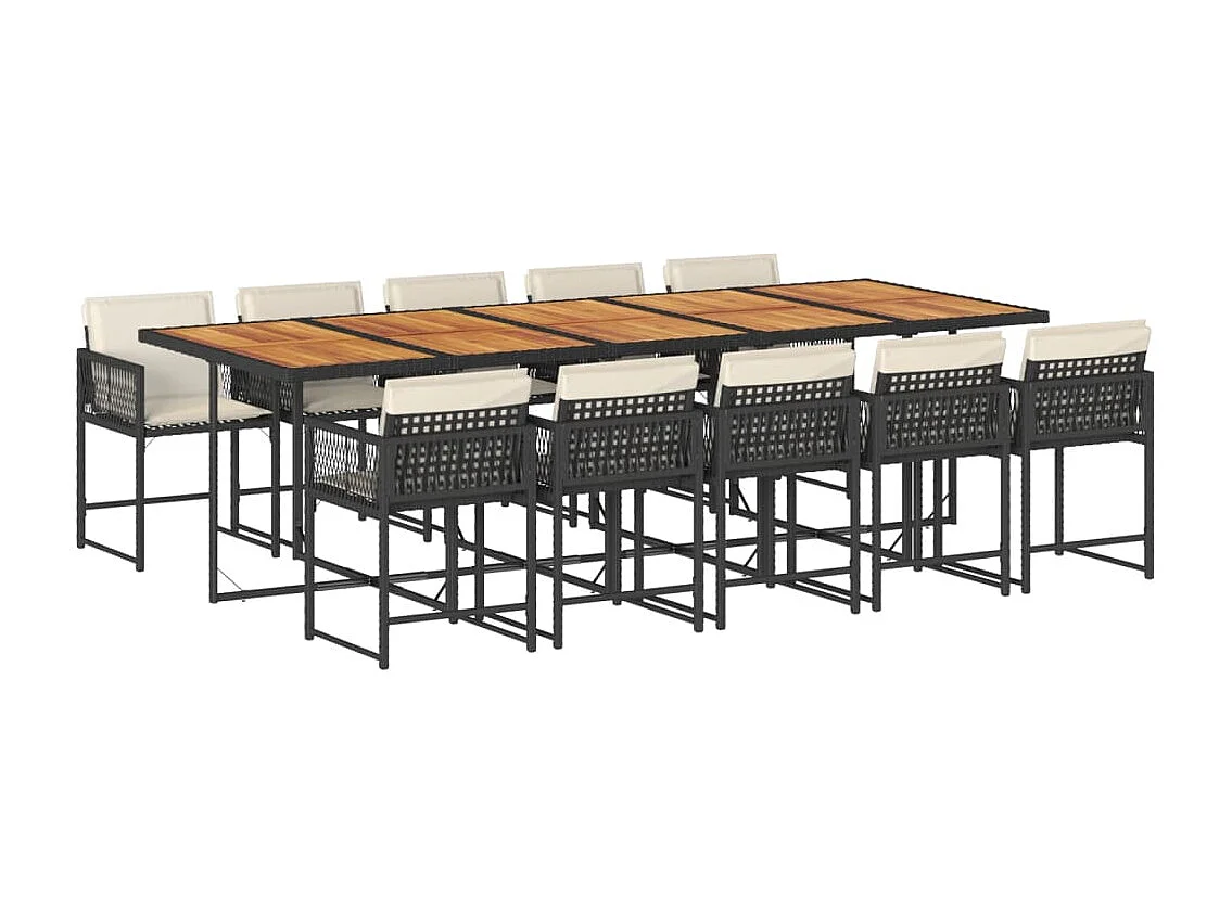 Set de comedor jardín 11 pzas con cojines ratán sintético negro