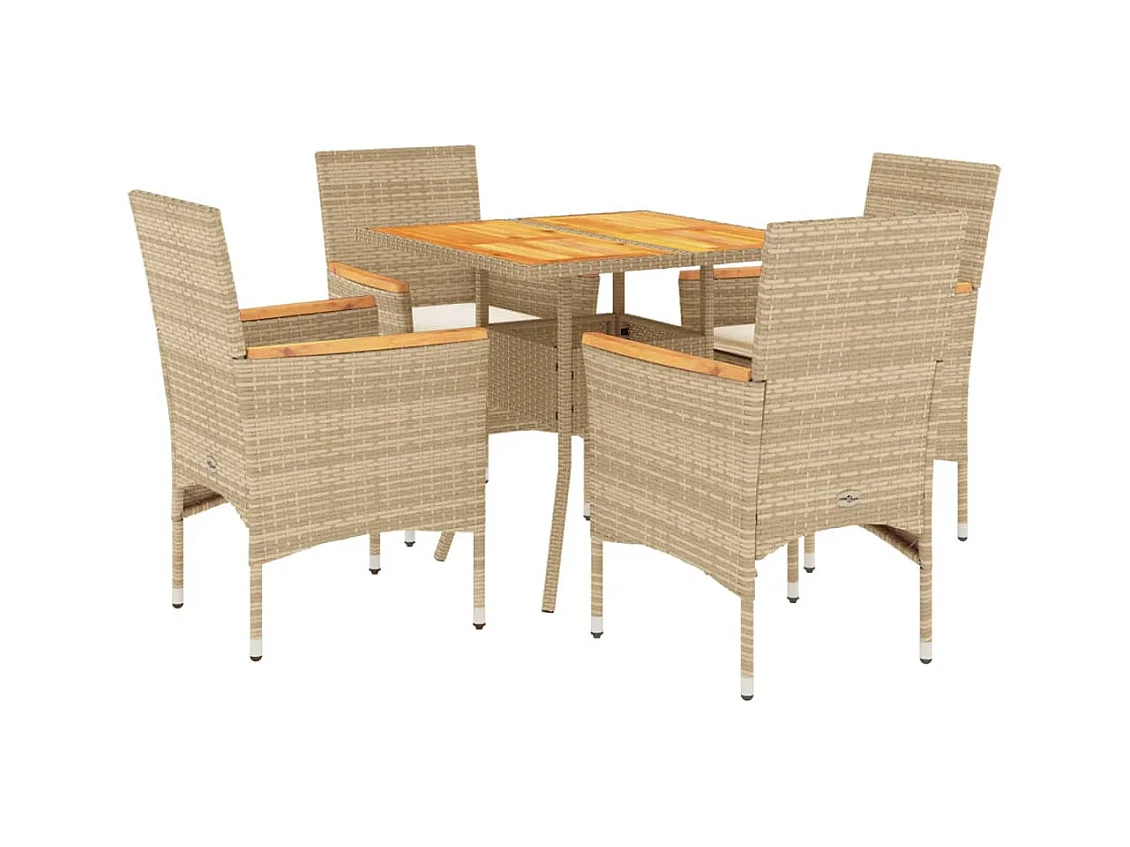 5-tlg. Garten-Essgruppe mit Kissen Beige Poly Rattan Akazie