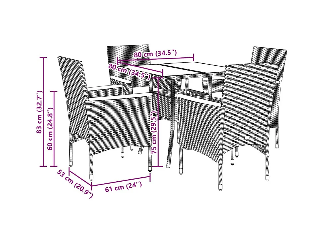 5-tlg. Garten-Essgruppe mit Kissen Beige Poly Rattan Akazie