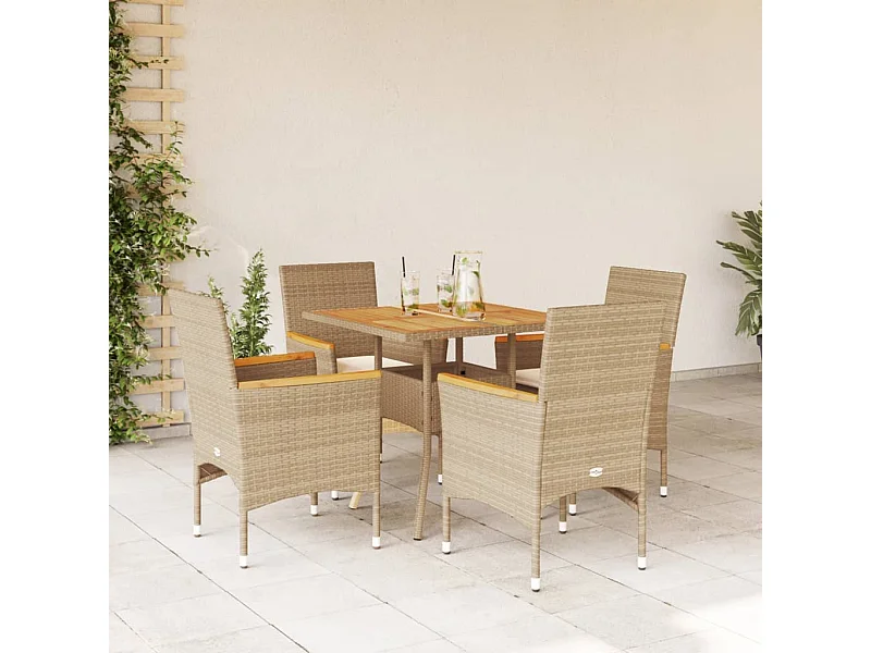 Set Pranzo da Giardino 5 pz con Cuscini Beige Polyrattan Acacia
