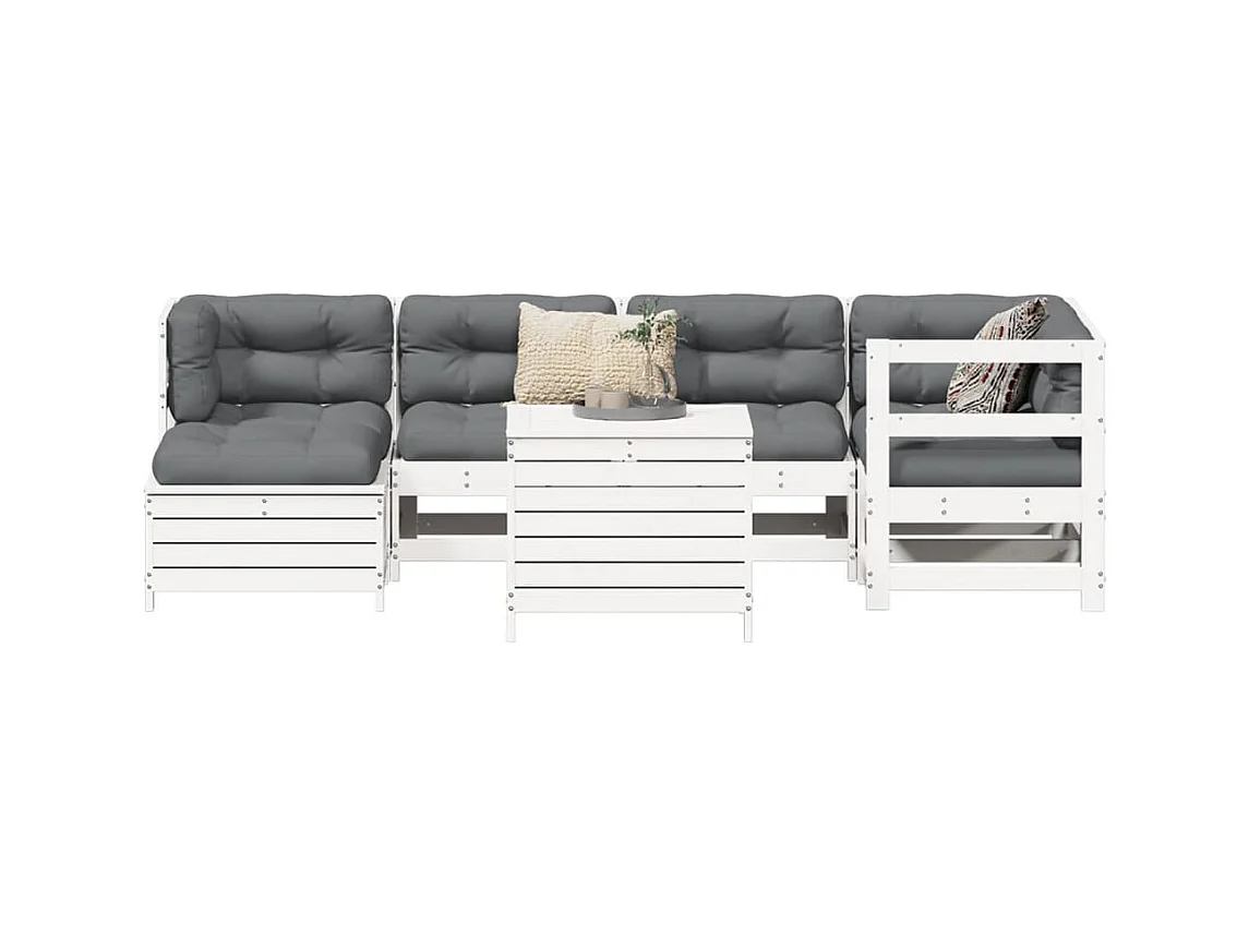 Salon de jardin 7 pcs blanc bois de pin massif