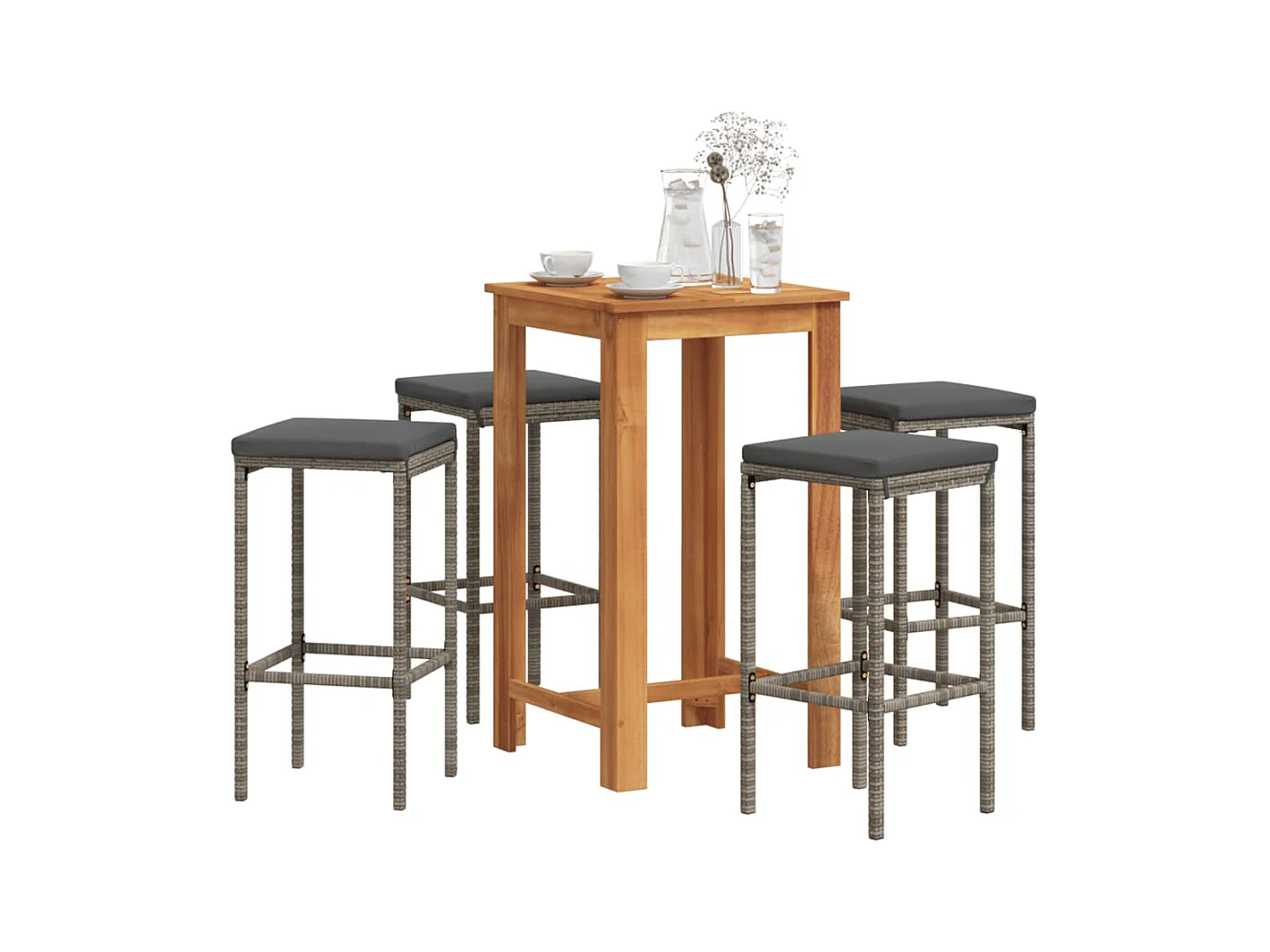 Ensemble de bar de jardin 5 pcs gris bois massif acacia rotin