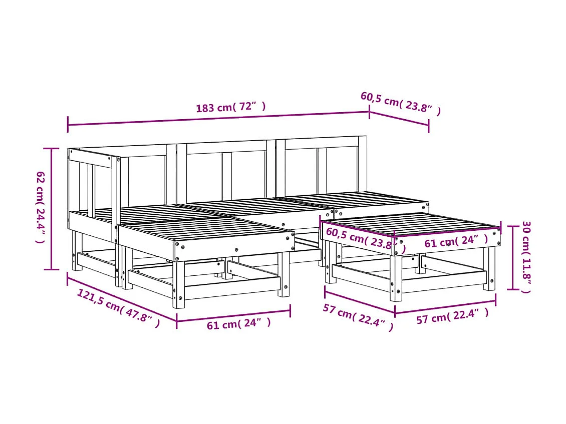 5 pcs conjunto lounge de jardim madeira de pinho impregnada