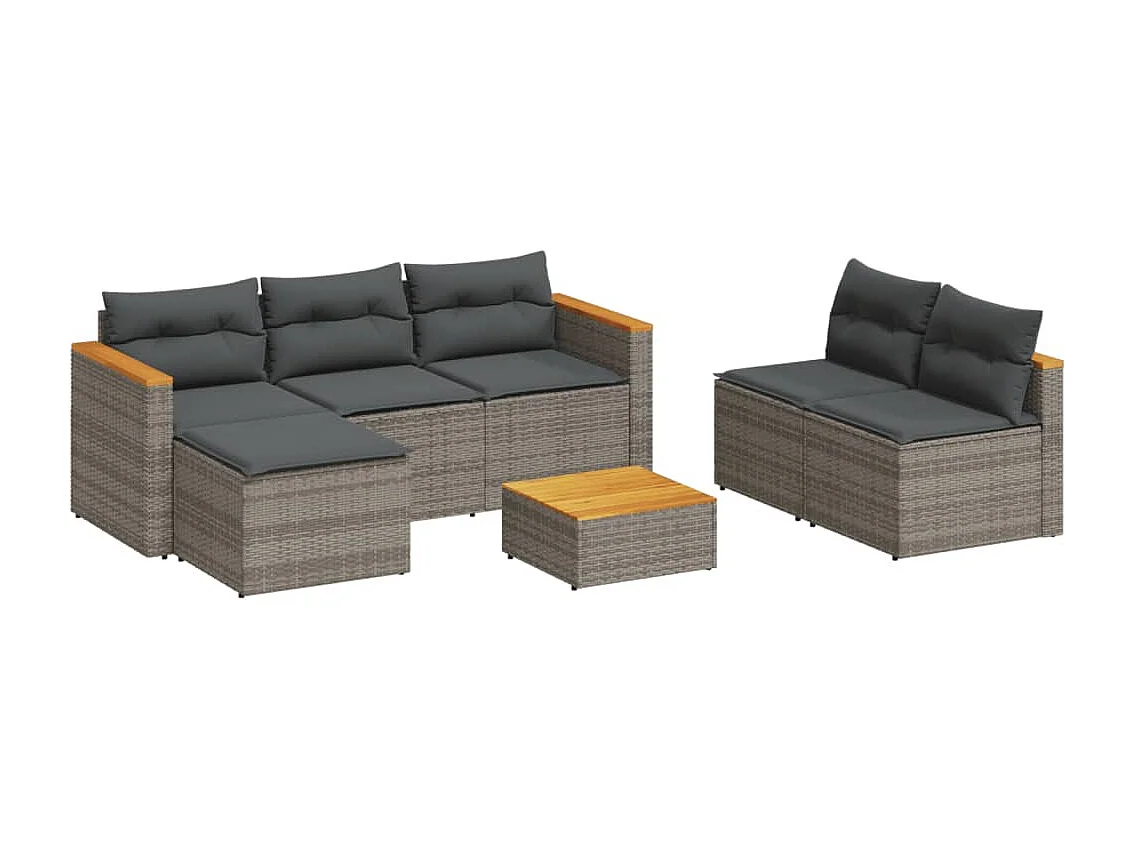 5-tlg. Garten-Sofagarnitur mit Kissen Grau Poly Rattan Akazie