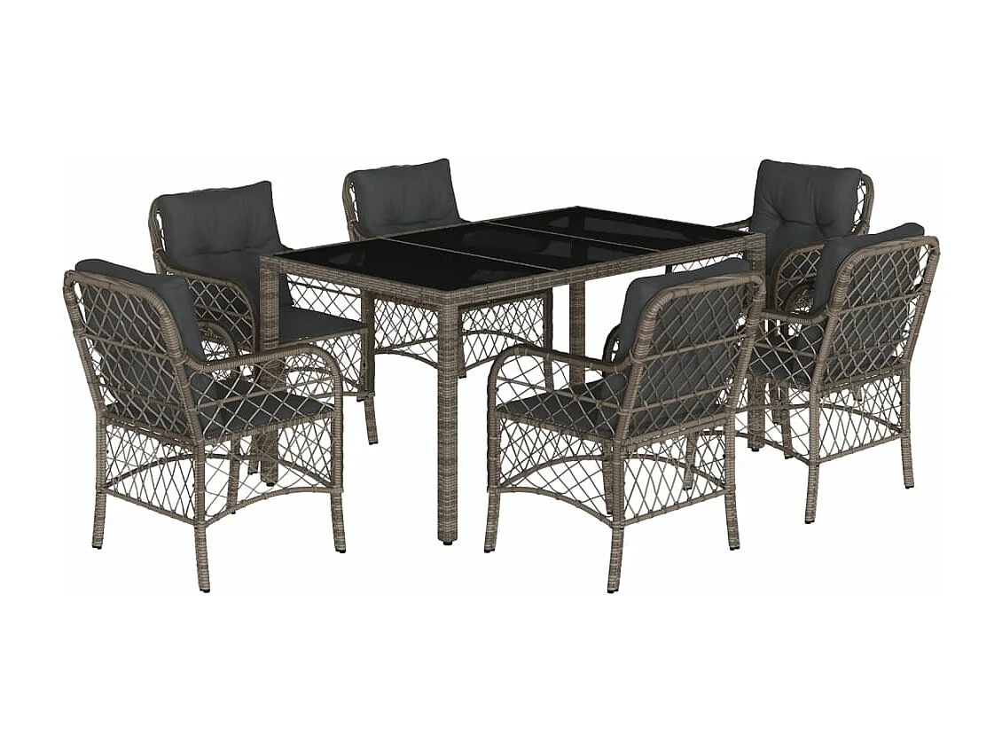Ensemble à manger de jardin et coussins 7 pcs gris rotin
