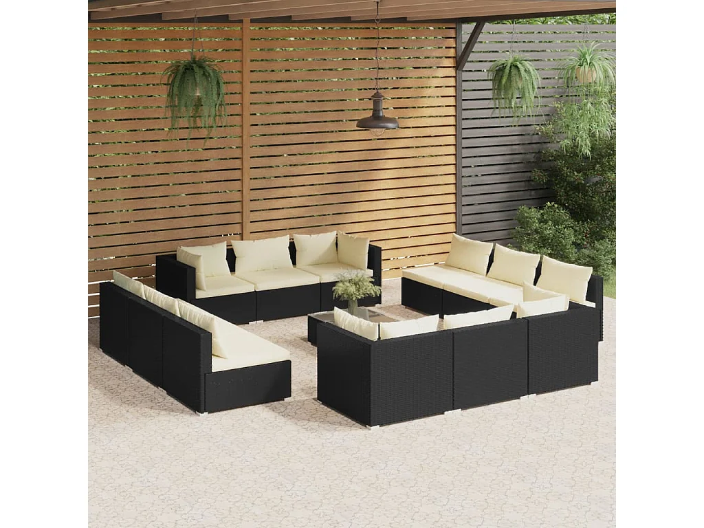 13-tlg. Garten-Lounge-Set mit Kissen Poly Rattan Schwarz
