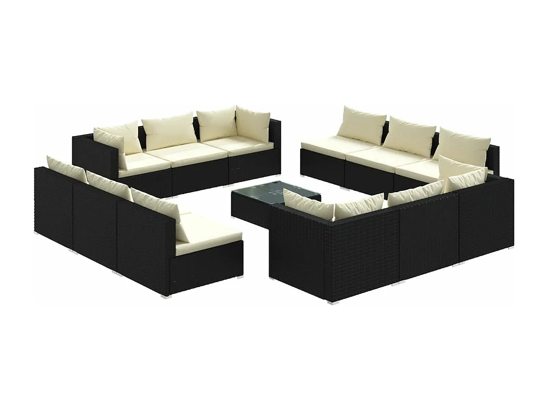 13-tlg. Garten-Lounge-Set mit Kissen Poly Rattan Schwarz