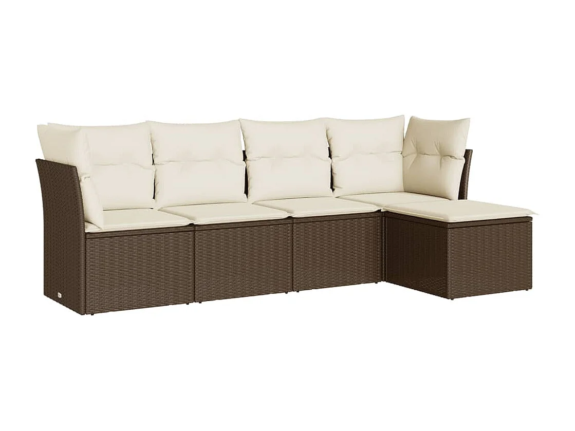 Set comedor de jardín 5 piezas y cojines ratán sintético marrón