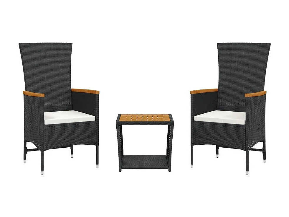 Ensemble à manger de jardin avec coussins 3 pcs Noir