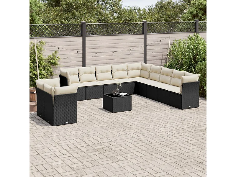 Salon de jardin 12 pcs avec coussins noir résine tressée
