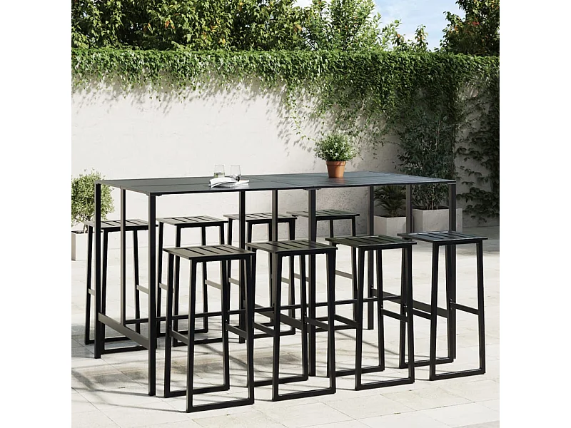 Ensemble de bar de jardin 9 pcs noir acier enduit de poudre