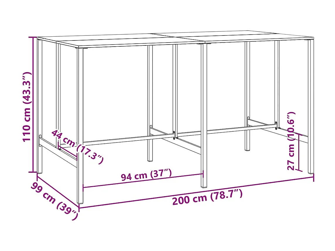 Ensemble de bar de jardin 9 pcs noir acier enduit de poudre